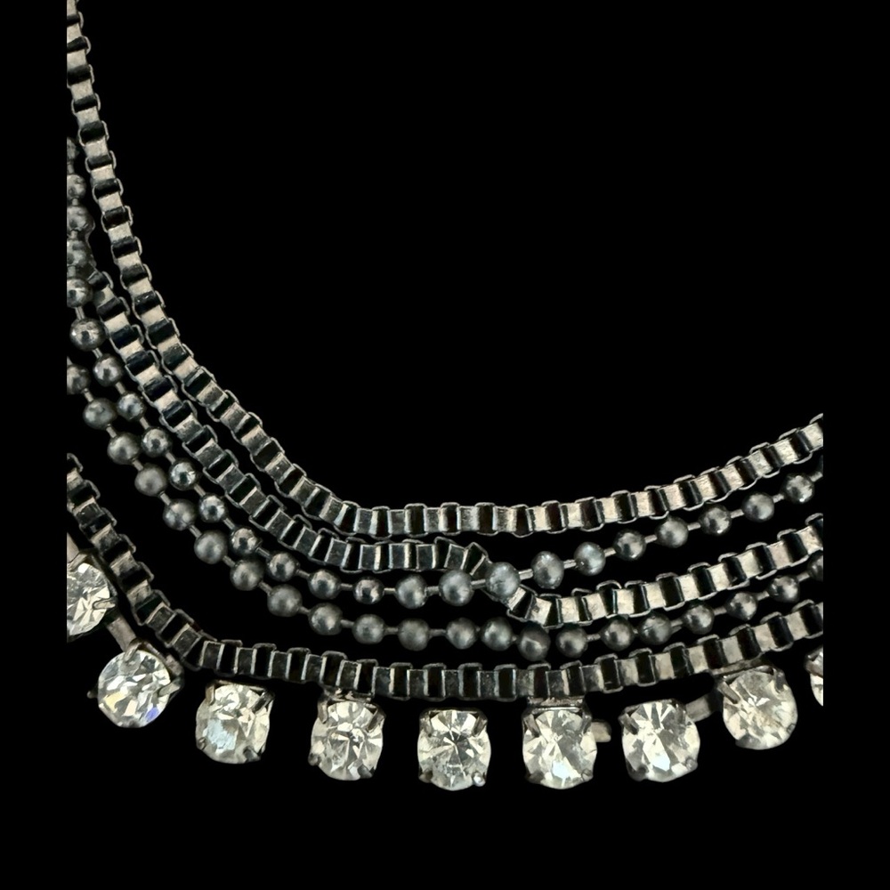 Silver Rhinestone Multi-Layer Statement Necklace … - image 2